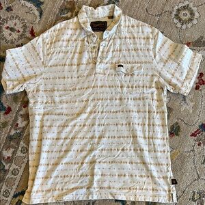Howler Brothers White Polo with Tan Stripe Motif